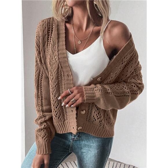 Open Knit Drop Shoulder Cardigan - Picture 4 of 7